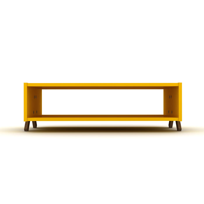 Ht Design Kipp Cross Legs Wooden Frame Rectengular Coffee Table For Living Rooms With Interior Shelving, Walnut/Yellow