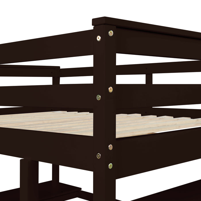 Full Loft Bed With Desk, Ladder, Shelves - Espresso