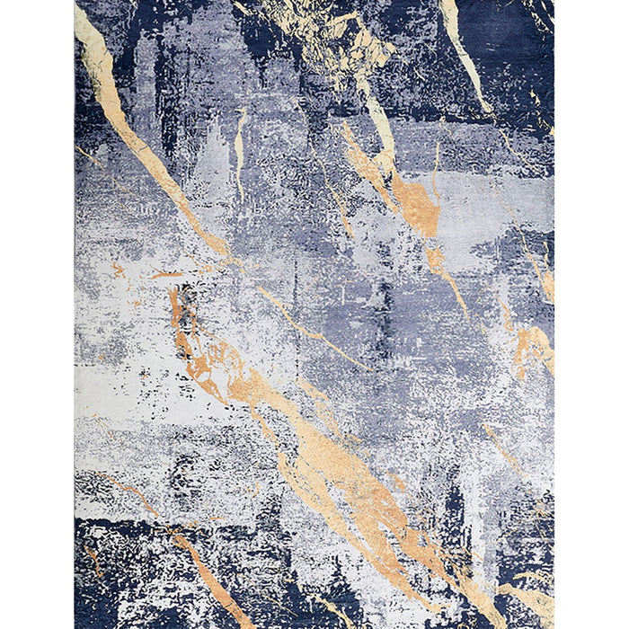 Zara Collection Abstract Design Blue Yellow Gray Machine Washable Super Soft Area Rug