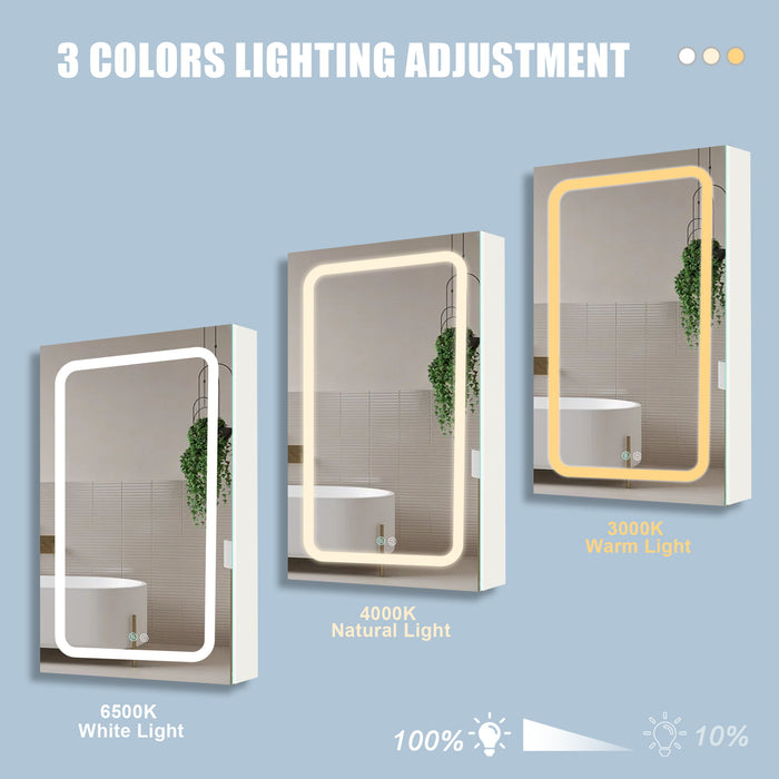 30X20 Inch Led Bathroom Medicine Cabinet Surface Mounted Cabinets With Lighted Mirror White Right Open