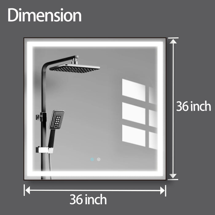 36 X 36 Led Mirror For Bathroom, Led Vanity Mirror, Adjustable 3 Color, Dimmable Vanity Mirror With Lights, Anti-Fog, Touch Control Wall Mounted Bathroom Mirror, Vertical