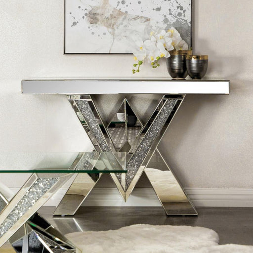 Taffeta - V-Shaped Sofa Table With Glass Top - Silver Unique Piece Furniture