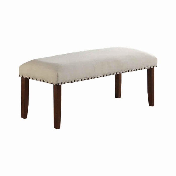Classic Cream Finish Upholstered Cushion Chairs 1 Piece Bench Nailheads Solid Wood Legs Dining Room