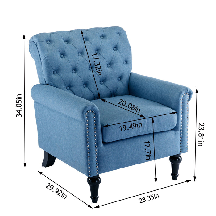 Accent Chairs For Bedroom, Midcentury Modern Accent Arm Chair For Living Room, Linen Fabric Comfy Reading Chair, Tufted Comfortable Sofa Chair, Upholstered Single Sofa, Blue