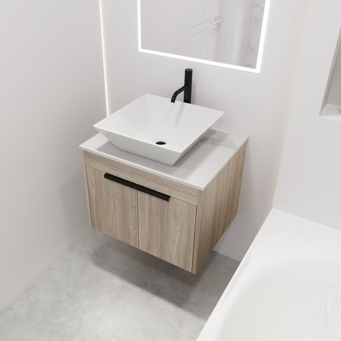 24" Modern Design Float Bathroom Vanity With Ceramic Basin Set, Wall Mounted White Oak Vanity With Soft Close Door, KD-Packing, KD-Packing, 2 Pieces Parcel, Top - Bab101Mowh