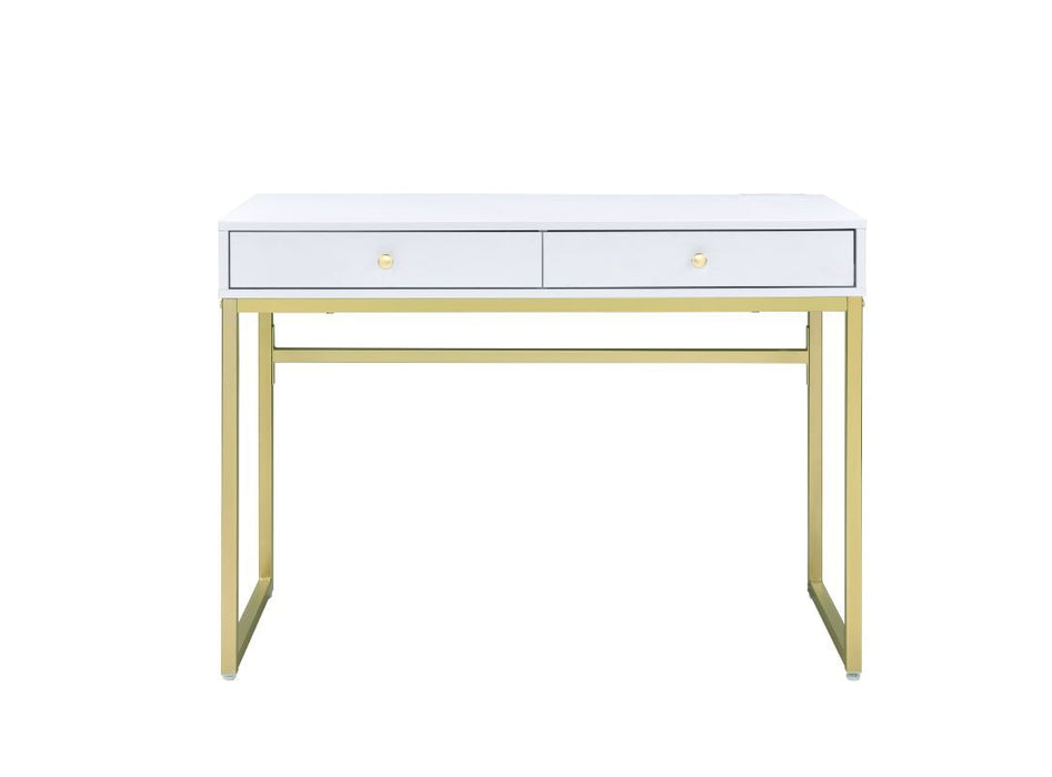 Coleen - Desk - White & Brass Finish Unique Piece Furniture