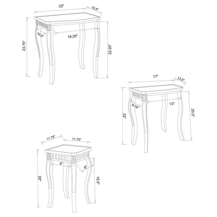 Daphne - 3 Piece Curved Leg Nesting Tables WArm - Brown Unique Piece Furniture
