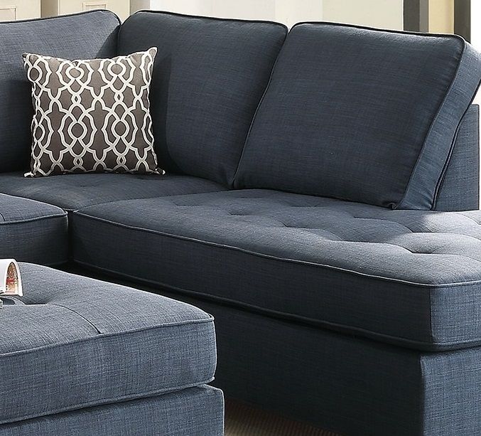 2Pc Sectional Sofa Set Reversible Chaise Sofa Dark Blue Dorris Fabric Living Room Furniture Couch