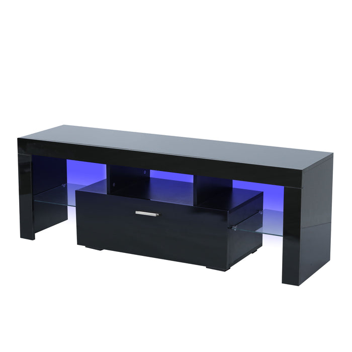 Black Morden TV Stand With LED Lights, High Glossy Front TV Cabinet, Can Be Assembled In Lounge Room, Living Room Or Bedroom - Wood