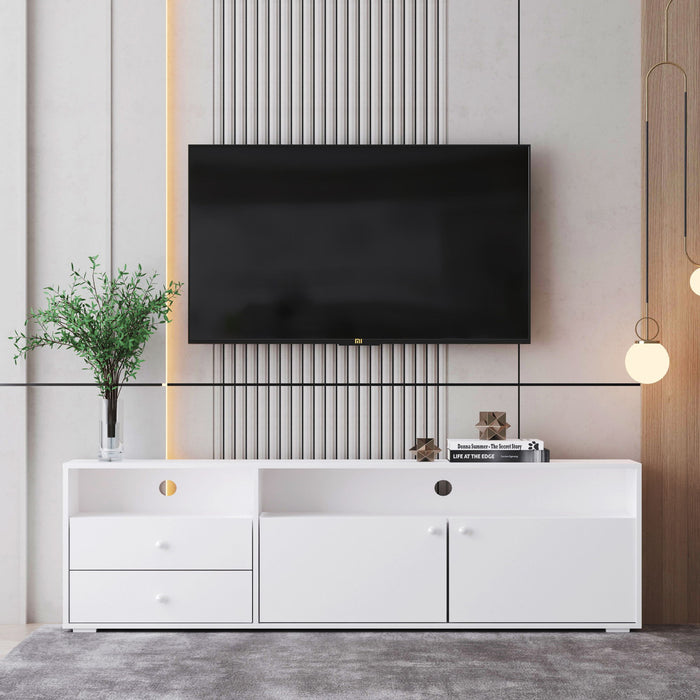 62.99" Modern Style Multi - Storage Space White Slide Rail TV Cabinet