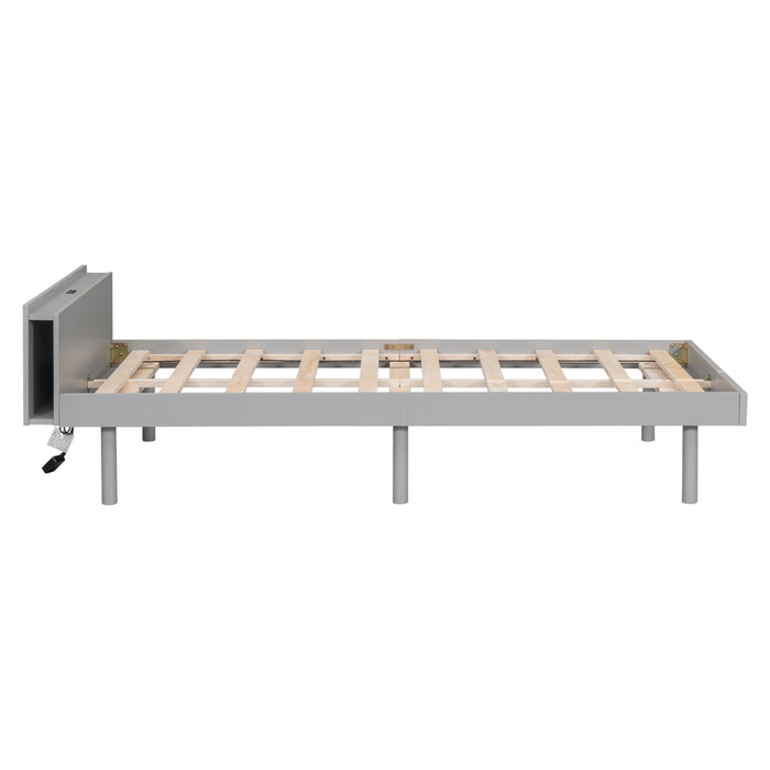 Modern Design Twin Size Platform Bed Frame With Headboard For Grey Color