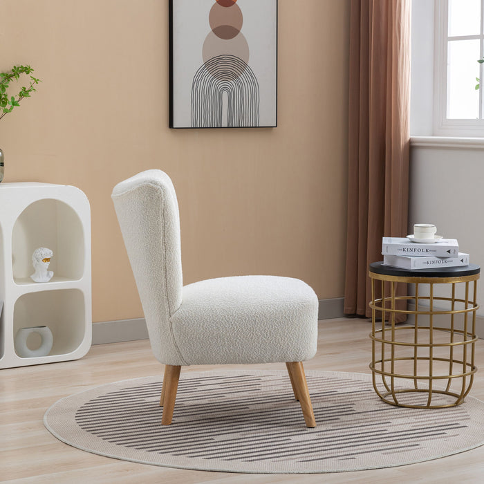 Boucle Upholstered Armless Accent Chair Modern Slipper Chair, Cozy Curved Wingback Armchair, Corner Side Chair For Bedroom Living Room Office Cafe Lounge Hotel Ivory