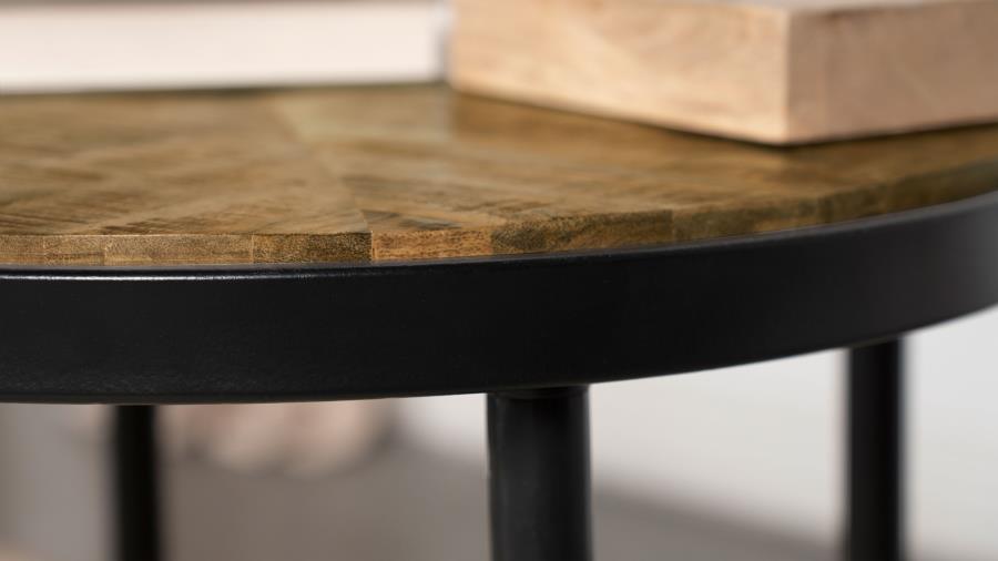Hayden - Metal Round Side Table - Natural Mango And Black