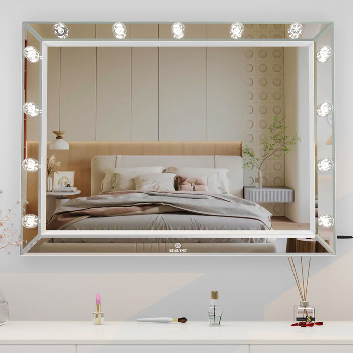 Hollywood Vanity Mirror With Uss Bulbs Luxury Vanity Mirror With Lights Large Size Makeup Mirror For Bedroom Makeup Room, Smart Touc Height - White Lighting
