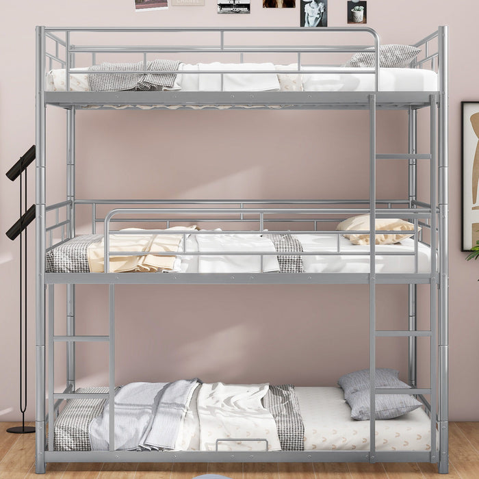 Metal Full Size Triple Bunk Bed, Silver