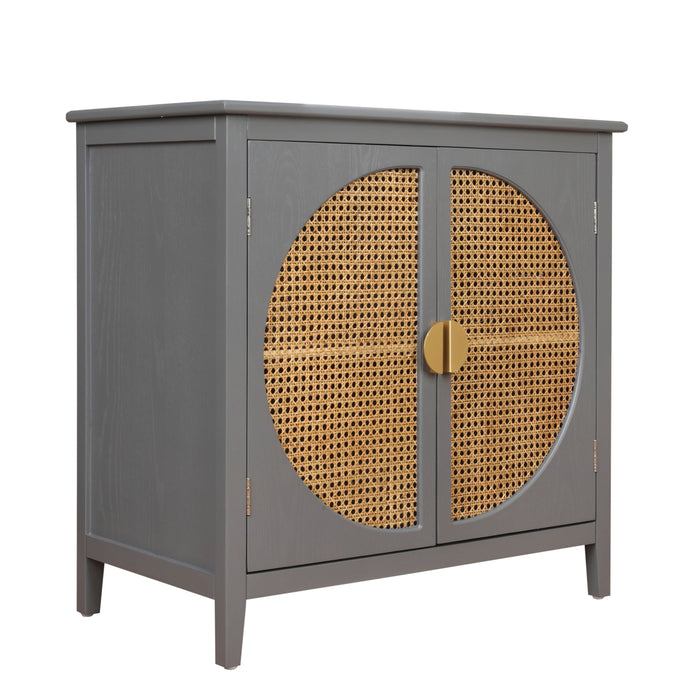 2 Door Cabinet With Semicircular Elements, Natural Rattan Weaving, Suitable For Multiple Scenes Such As Living Room, Bedroom, Study Room - Gray