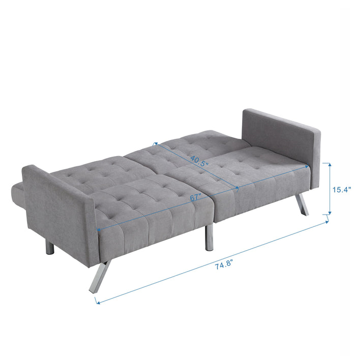 Sofa Bed Convertible Folding Light Gray Lounge Couch Loveseat Sleeper Sofa Armrests Bedroom Apartment Reading Room