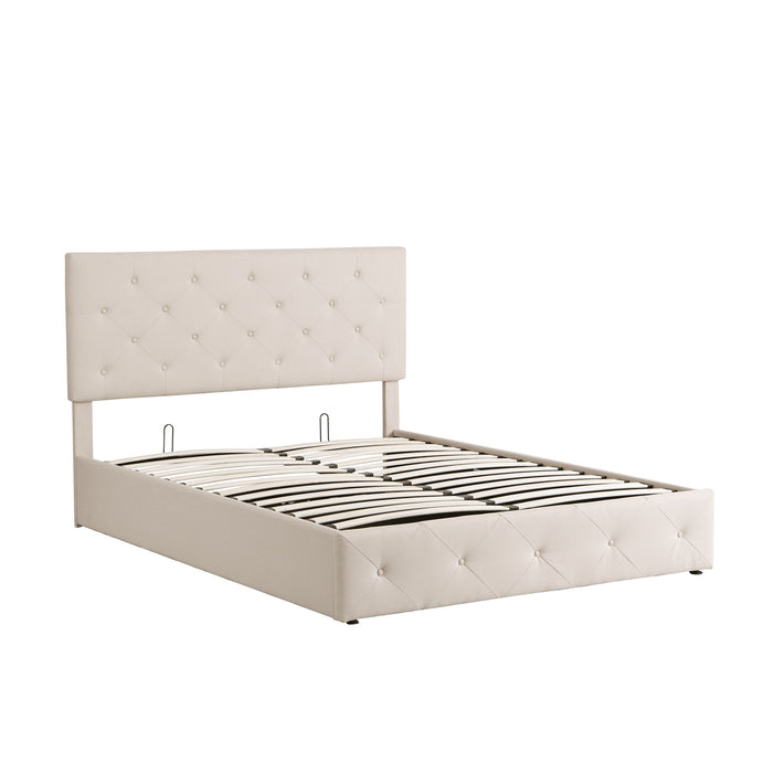 Queen Size, Upholstered Platform Bed With A Hydraulic Storage System - Beige