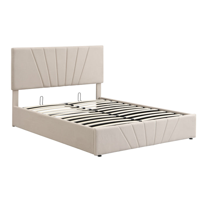 Full Size Upholstered Platform Bed With A Hydraulic Storage System Beige