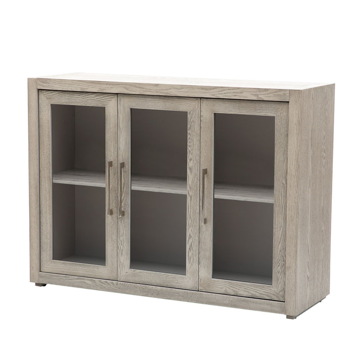 U-Style Wood Storage Cabinet With Three Tempered Glass Doors And Adjustable Shelf, Suitable For Living Room, Study And Entrance