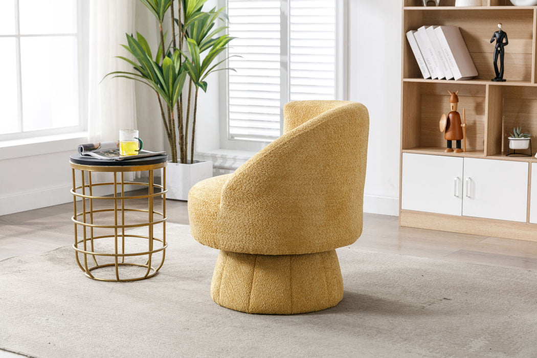 360 Degree Swivel Cuddle Barrel Accent Chairs, Round Armchairs With Wide Upholstered, Fluffy Fabric Chair For Living Room, Bedroom, Office, Waiting Rooms - Yellow
