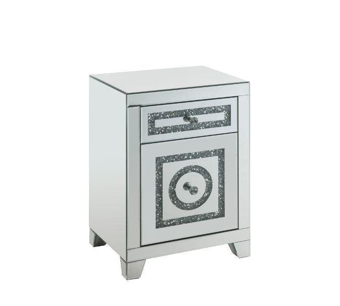 Noralie - Accent Table With Storage Drawers - Mirrored & Faux Diamonds - 26" Unique Piece Furniture