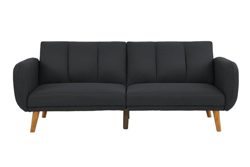 Elegant Modern Sofa Black Polyfiber 1 Piece Sofa Convertible Bed Wooden Legs Living Room Lounge Guest Furniture