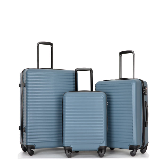 3 Piece Luggage Sets Lightweight Suitcase With Two Hooks, Spinner Wheels - Blue