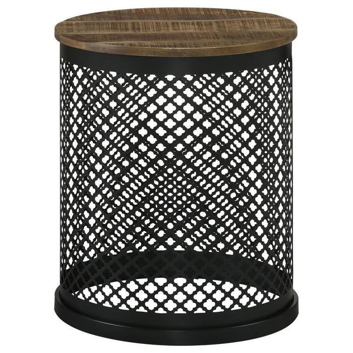 Aurora - Round Accent Table With Drum Base - Natural And Black Unique Piece Furniture