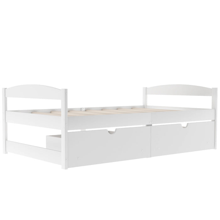 Twin Size Platform Bed, With Two Drawers, White New