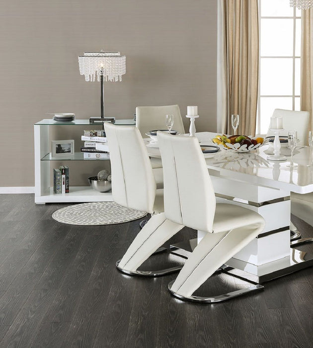 Contemporary Style Z - Shaped Chair Base 2 Pieces Dining Chairs White Leatherette Chrome Finish Side Chair Dining Room Furniture