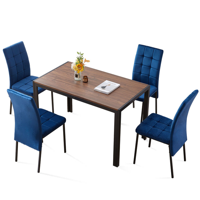 5 Piece Dining Set Including Blue Velvet High Back Nordic Dining Chair & Creative Design MDF Dining Table