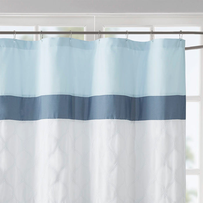 Printed And Embroidered Shower Curtain - Blue
