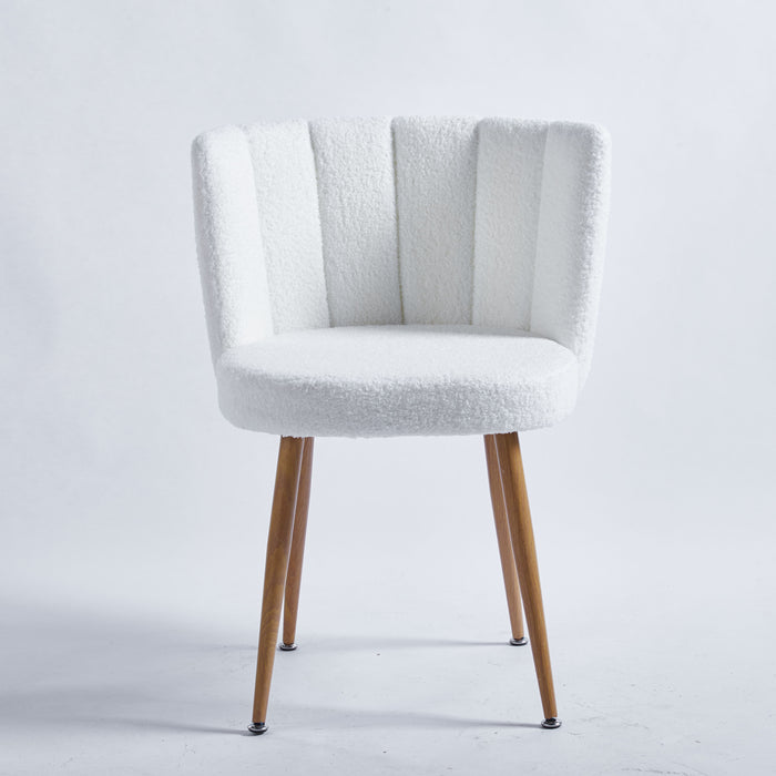 Modern White Dining Chair (Set of 2) With Iron Tube Wood Color Legs, Shorthair Cushions And Comfortable Backrest, Suitable For Dining Room, Cafe, Simple Structure.