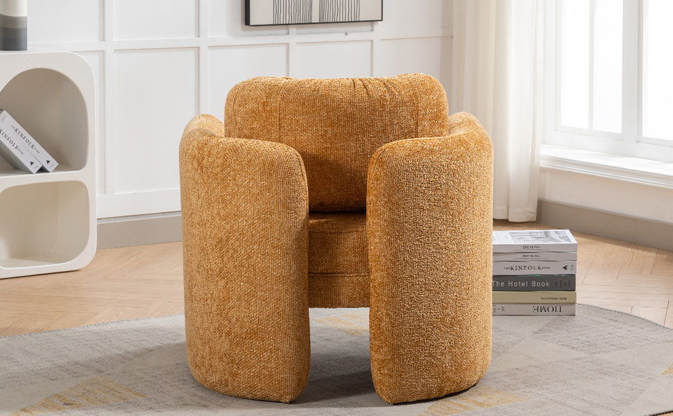 Mid Century Modern Barrel Accent Chair Armchair For Living Room, Bedroom, Guest Room, Office, Pumpkin Orange
