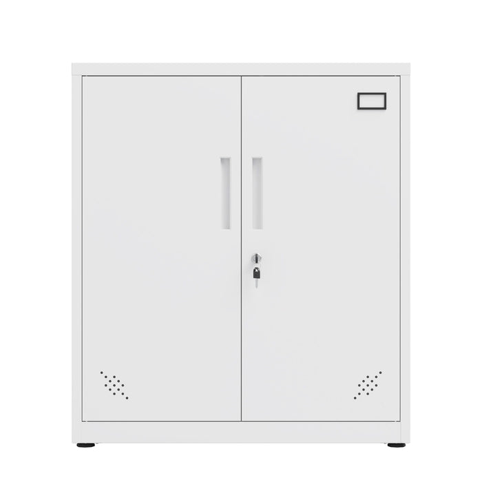 Metal Storage Cabinet With 2 Doors And 2 Adjustable Shelves, Steel Lockable Garage Storage Cabinet, Tall Metal File Cabinet For Home Office School Gym, White