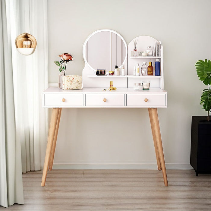 Fashion Vanity Desk With Mirror And Lights For Makeup Vanity Mirror With Lights With 3 Color Lighting Brightness Adjustable, 3 Drawers, White Color