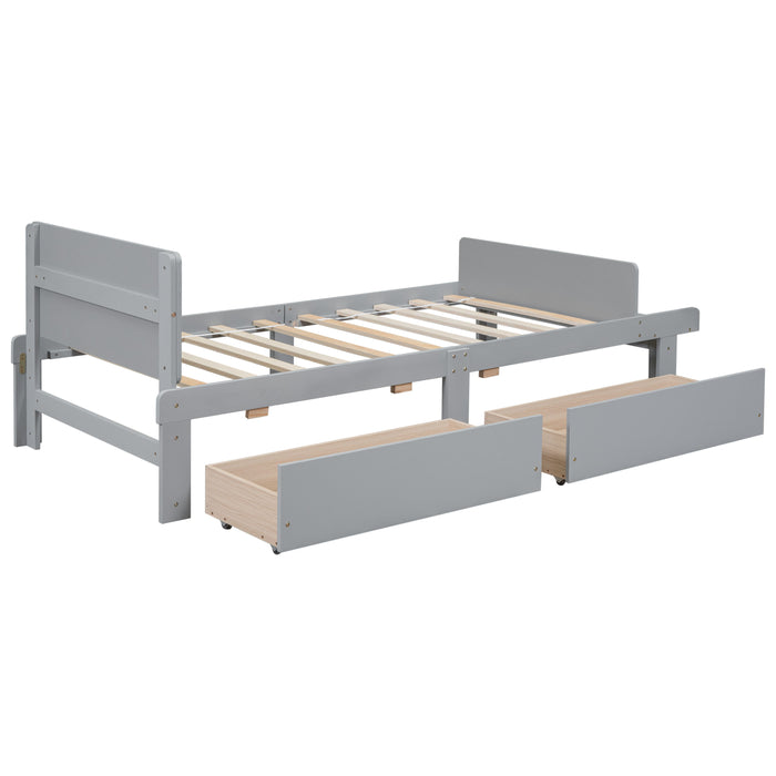 Twin Bed With Footboard Bench, 2 Drawers, Gray