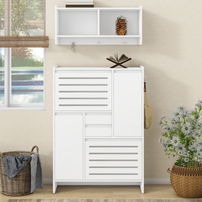 On - Trend Multi - Functional Shoe Cabinet With Wall Cabinet, Space - Saving Design Foyer Cabinet With 2 Flip Drawers, Versatile Side Cabinet For Hallway, White