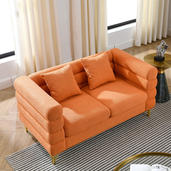 Oversized 2 Seater Sectional Sofa, Living Room Comfort Fabric Sectional Sofa - Deep Seating Sectional Sofa, Soft Sitting With 2 Pillows For Living Room, Bedroom, Office, Orange Teddy