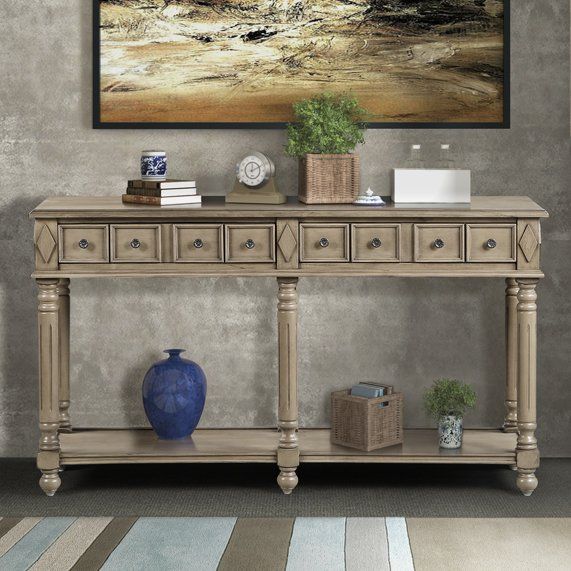 Retro Console Table Entryway With 2 Drawers - Rustic Brown