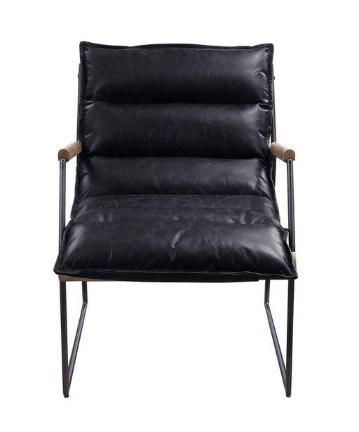 Luberzo - Accent Chair - Distress Espresso Top Grain Leather & Matt Iron Finish Unique Piece Furniture