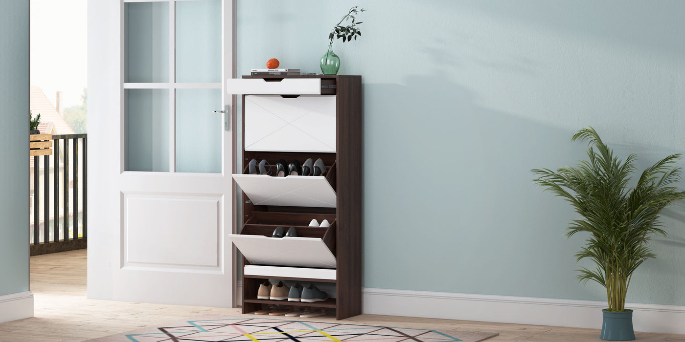 3 Tier Shoe Storage Cabinet With Draders For Entryway, Bedroom, Flip Door Design Shoe Cabinet