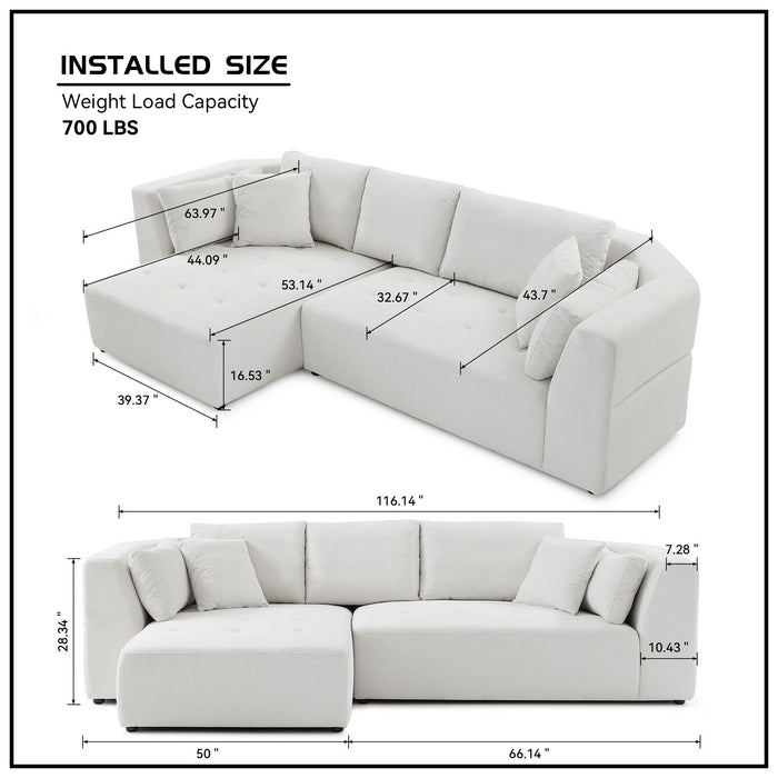 L - Shape Sectional Sofa - Beige (Left - Facing Chaise)