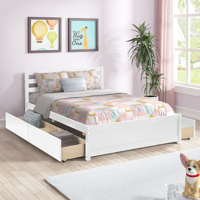 Full Size Wood Platform Bed Frame With Headboard And Four Drawers