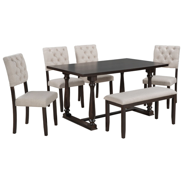 Trexm 6 Piece Dining Table And Chair Set With Special Shaped Legs And Foam Covered Seat Backs&Cushions For Dining Room - Espresso