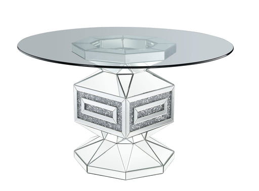 Noralie - Dining Table - Clear Glass, Mirrored & Faux Diamonds - 30" Unique Piece Furniture