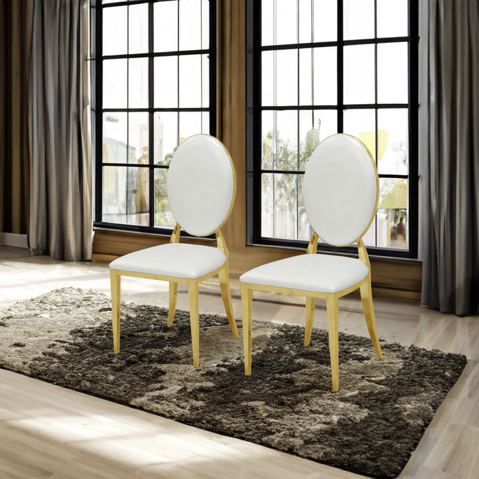 Leatherette Dining Chair (Set of 2) Oval Backrest Design And Stainless Steel Legs - White