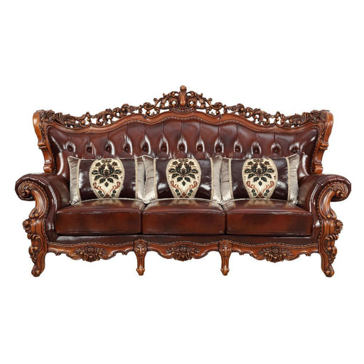 Eustoma - Sofa - Cherry Top Grain Leather Match & Walnut Unique Piece Furniture