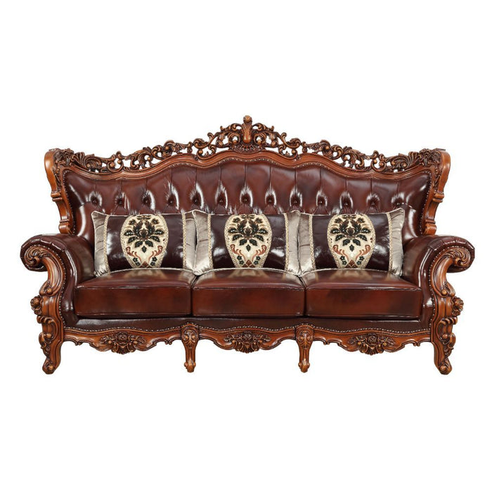 Eustoma - Sofa - Cherry Top Grain Leather Match & Walnut Unique Piece Furniture